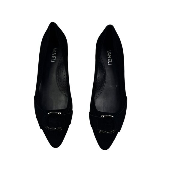 Vaneli Black Suede Slip On Flats/Loafers W/Metal Ring Detail Women's Size 8.5 N - Picture 1 of 9